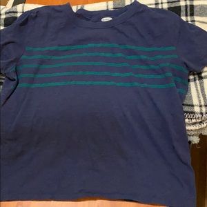 Black & green stripped t-shirt.